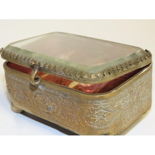 705 - Three Crystal Ormolu Mounted Jewellery Boxes Glazed Covers Hinged Tops Attractively Detailed Largest... 