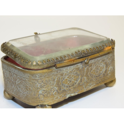 705 - Three Crystal Ormolu Mounted Jewellery Boxes Glazed Covers Hinged Tops Attractively Detailed Largest... 