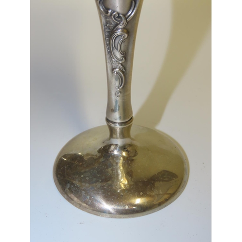 715 - Tall Silver Flower Vase Pedestal Form Emboss Decoration Approximately 9 Inches High