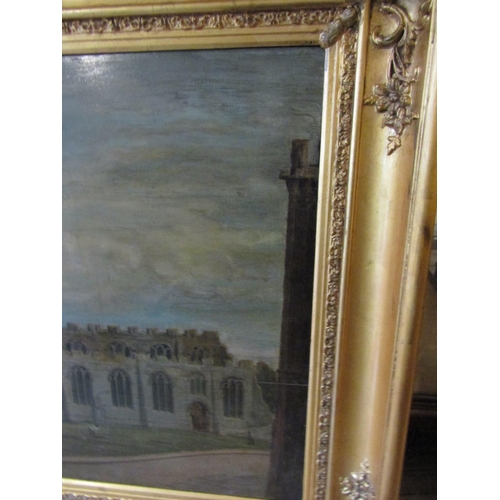 720 - Large Nineteenth Century School Painting Circa 1850 with Original Mechanical Movement to Tower Oil o... 