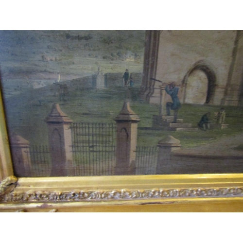 720 - Large Nineteenth Century School Painting Circa 1850 with Original Mechanical Movement to Tower Oil o... 