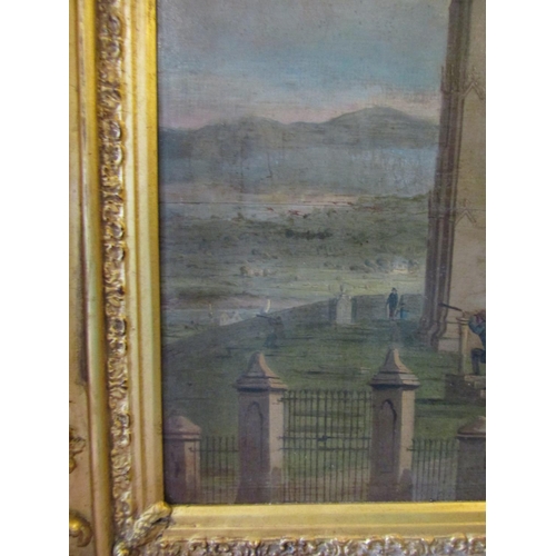 720 - Large Nineteenth Century School Painting Circa 1850 with Original Mechanical Movement to Tower Oil o... 