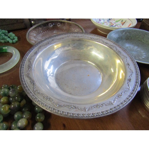 728 - Large Silver Table Dish Bossed Edge Decoration Restrained Form Approximately 9 Inches Diameter