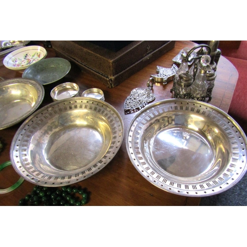 729 - Pair of Silver Table Dishes Pierced Decoration Each Approximately 8 Inches Diameter