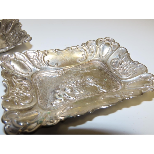 733 - Pair of Silver Rectangular Form Cherub Motif Decorated Table Dishes Attractively Detailed