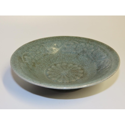 738 - Oriental Fired Earthenware Shallow Form Dish Insist Decoration Approximately 6 Inches Diameter