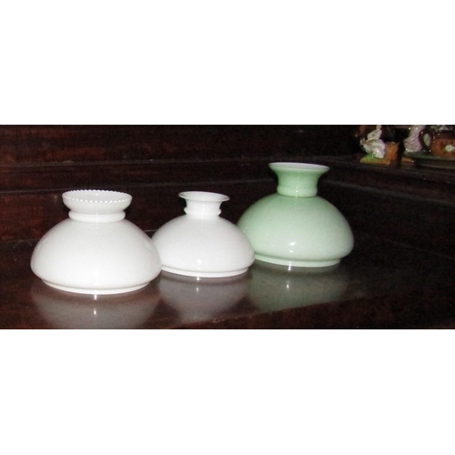 748 - Three Edwardian Milk Glass Shades Good Condition and Pair of Spectacles with Antique Leather Case