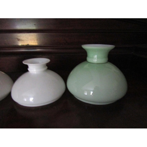 748 - Three Edwardian Milk Glass Shades Good Condition and Pair of Spectacles with Antique Leather Case