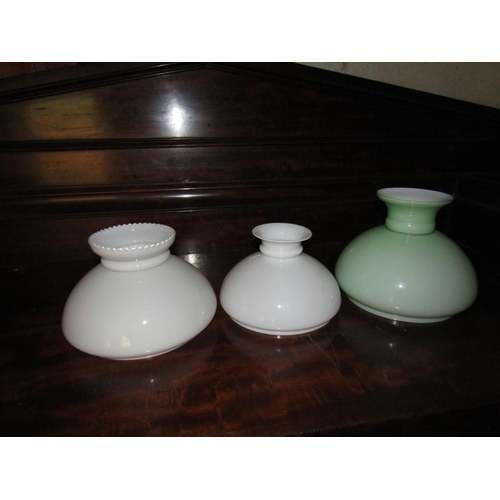 748 - Three Edwardian Milk Glass Shades Good Condition and Pair of Spectacles with Antique Leather Case