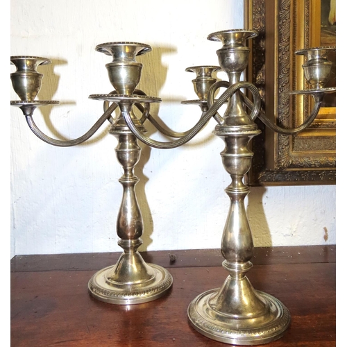 751 - Pair of Silver Three Sconce Table Candelabras Each Approximately 12 Inches High