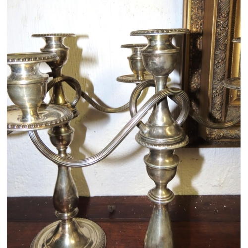 751 - Pair of Silver Three Sconce Table Candelabras Each Approximately 12 Inches High