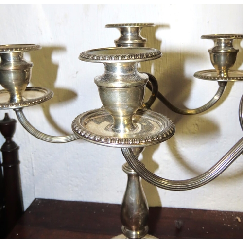 751 - Pair of Silver Three Sconce Table Candelabras Each Approximately 12 Inches High