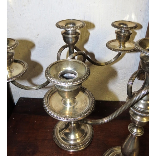 751 - Pair of Silver Three Sconce Table Candelabras Each Approximately 12 Inches High