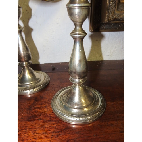 751 - Pair of Silver Three Sconce Table Candelabras Each Approximately 12 Inches High