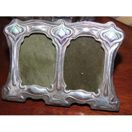 754 - Silver Enameled Decorated Liberty Design Twin Photograph Frame Approximately 5 Inches Wide