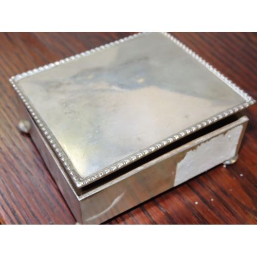 759 - Silver Cigarette Box Rectangular Form Hinged Cover Bun Supports