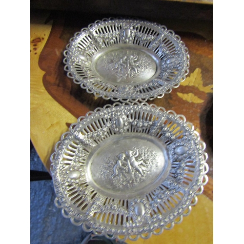 761 - Pair of Silver Table Dishes Cherub Motif Decoration to Both Attractively Detailed