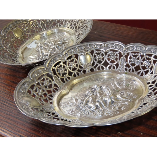 762 - Pair of Silver Table Dishes Shaped Form Cherub Motif Decoration to Each