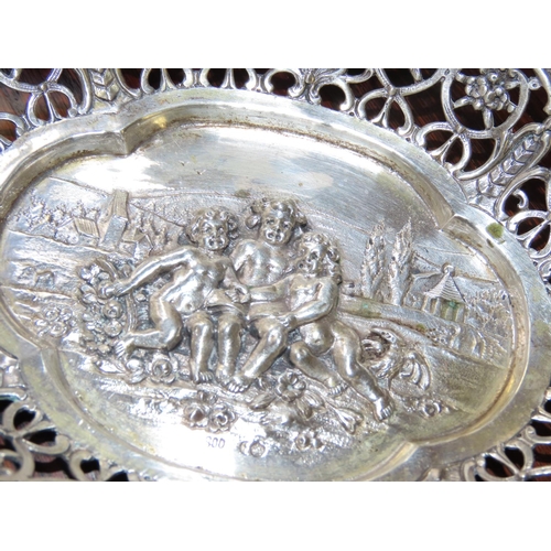 762 - Pair of Silver Table Dishes Shaped Form Cherub Motif Decoration to Each