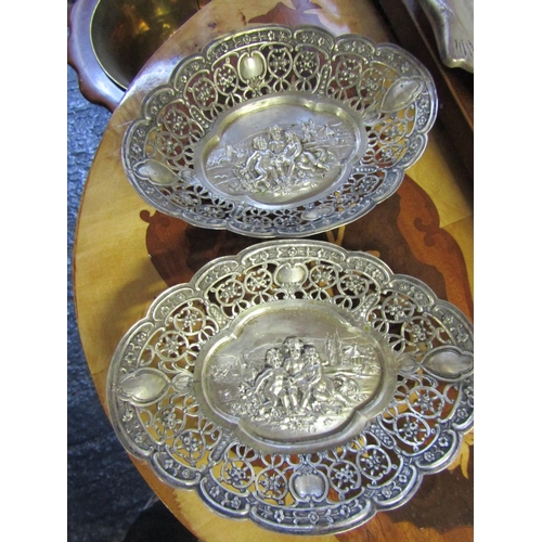 762 - Pair of Silver Table Dishes Shaped Form Cherub Motif Decoration to Each