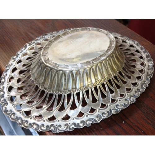 769 - Silver Bread Basket Shaped Form Open Fret Decoration Attractively Detailed