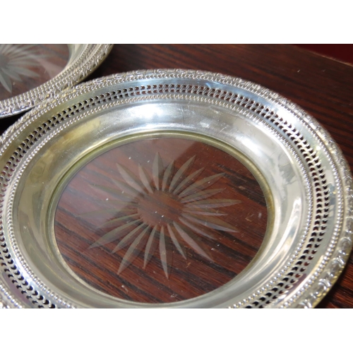 770 - Pair of Silver Mounted Nut Dishes Sunburst Engraved Decoration to Centres