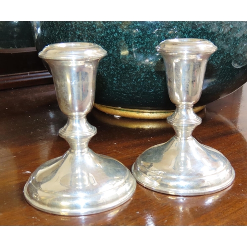 773 - Pair of Silver Turned Pedestal Candle Sticks