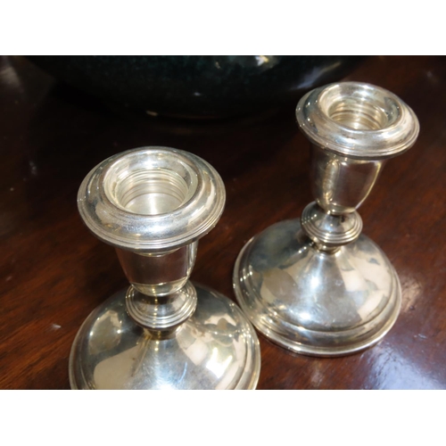 773 - Pair of Silver Turned Pedestal Candle Sticks