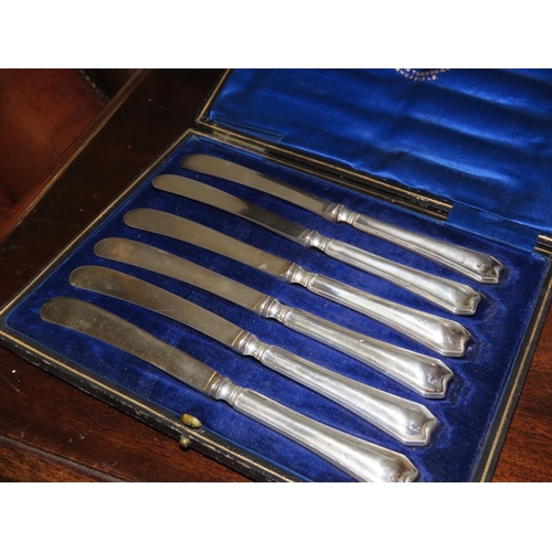 Set of Six Silver Butter Knives contained within Presentation Case