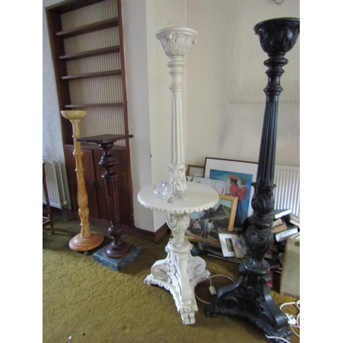 79 - Carved and Painted Torchiere Now Converted for Use as Floor Lamp Approximately 5ft 6 Inches High