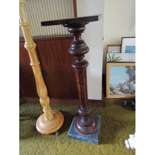 80 - Walnut Pedestal Stand Square Marble Base Approximately 40 Inches High