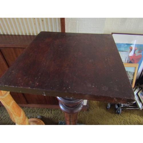 80 - Walnut Pedestal Stand Square Marble Base Approximately 40 Inches High