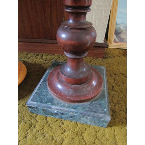 80 - Walnut Pedestal Stand Square Marble Base Approximately 40 Inches High