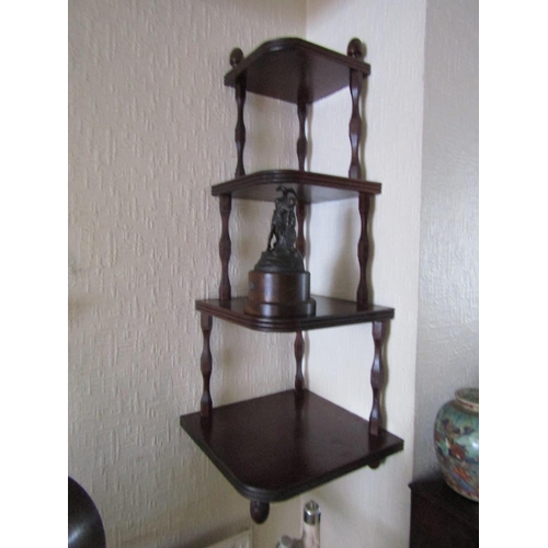 81 - Mahogany Four Tier Hanging Corner Whatnot Carved Pillar Supports Approximately 38 Inches High