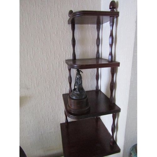 81 - Mahogany Four Tier Hanging Corner Whatnot Carved Pillar Supports Approximately 38 Inches High