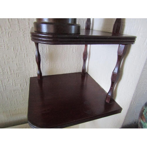 81 - Mahogany Four Tier Hanging Corner Whatnot Carved Pillar Supports Approximately 38 Inches High