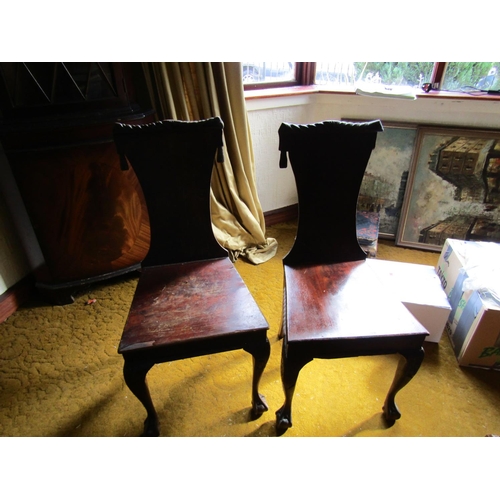 84 - Pair of Irish Antique Mahogany Hall Chairs Claw and Ball Supports Some Wear