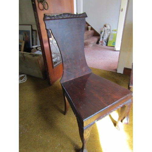 84 - Pair of Irish Antique Mahogany Hall Chairs Claw and Ball Supports Some Wear