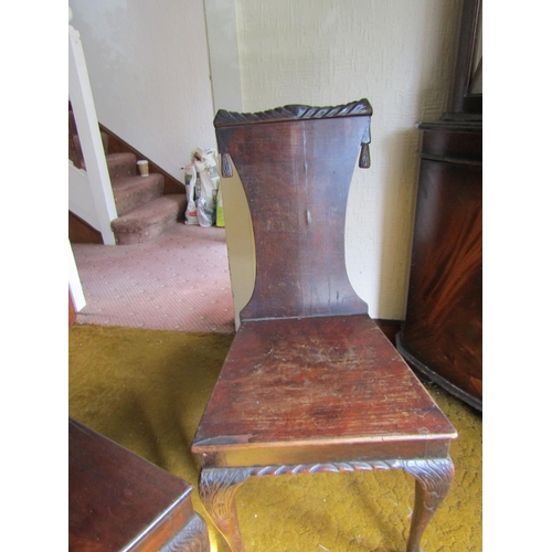 84 - Pair of Irish Antique Mahogany Hall Chairs Claw and Ball Supports Some Wear