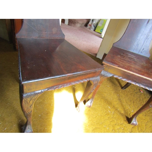 84 - Pair of Irish Antique Mahogany Hall Chairs Claw and Ball Supports Some Wear