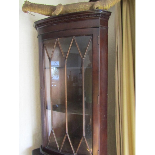 85 - Figured Mahogany Single Door Astral Glazed Corner Cabinet Approximately 6ft 4 Inches High x 18 Inche... 