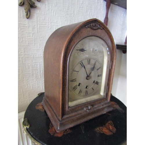 92 - Antique Arch Top Table Clock Engraved Silver Dial Roman Numerical Decorated Approximately 12 Inches ... 