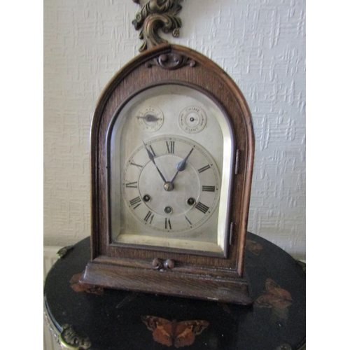 92 - Antique Arch Top Table Clock Engraved Silver Dial Roman Numerical Decorated Approximately 12 Inches ... 