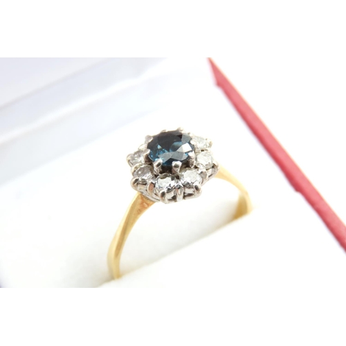 Sapphire and Diamond Ladies Cluster Ring Mounted on 9 Carat Gold Band Size P