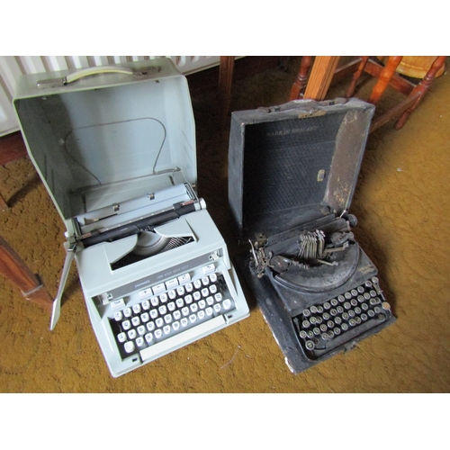 98 - Two Old Typewriters Including One by Hermes with Travel Carry Case Working Order