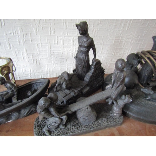 99 - Various Bronzed Items Including Sculpture of Curragh with Fishermen Quantity As Photographed