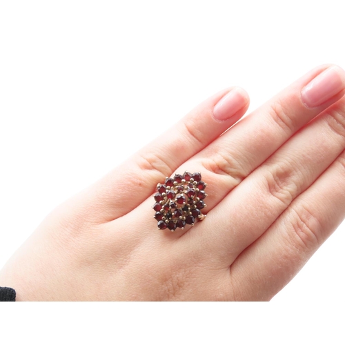 1 - Garnet Set Ladies Cluster Ring Mounted on 9 Carat Yellow Gold Band Ring Size M and a Half