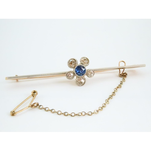 100 - Mid Twentieth Century 9 Carat Gold Sapphire and Old Cut Diamond Brooch Sapphire Approximatelyimately... 