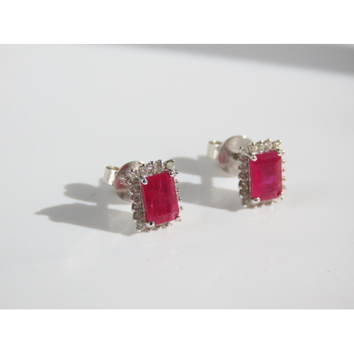 101 - Pair of Ruby and Diamond Cluster Stud Earrings Mounted on 9 Carat White Gold Each Approximatelyimate... 