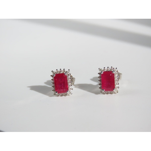 101 - Pair of Ruby and Diamond Cluster Stud Earrings Mounted on 9 Carat White Gold Each Approximatelyimate... 